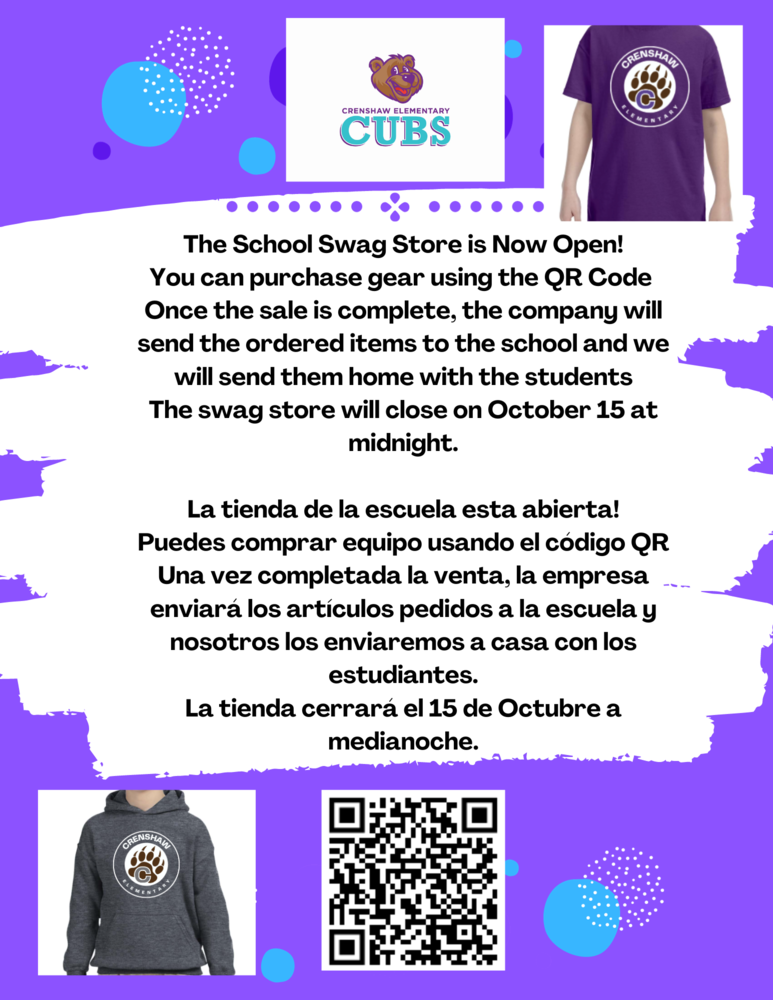 Crenshaw School Swag Store Now Open!!! Crenshaw Elementary School